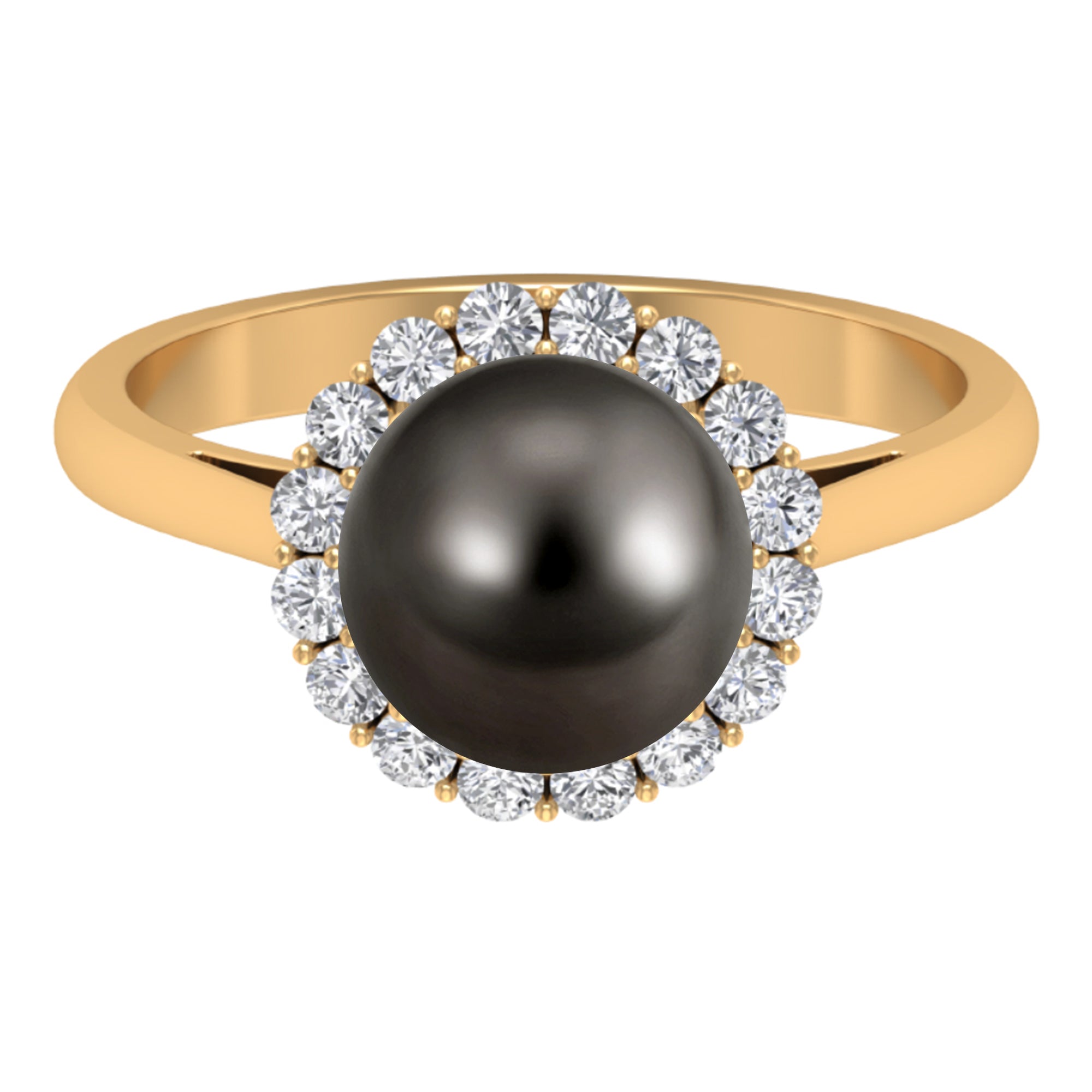 Rosec Jewels-Natural Tahitian Pearl Solitaire with Diamond Halo Ring