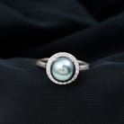 Rosec Jewels-Round Tahitian Pearl and Diamond Halo Engagement Ring