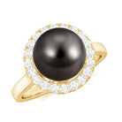 Rosec Jewels-Round Tahitian Pearl and Diamond Halo Engagement Ring