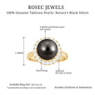 Rosec Jewels-Round Tahitian Pearl and Diamond Halo Engagement Ring