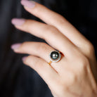 Rosec Jewels-Round Tahitian Pearl and Diamond Halo Engagement Ring