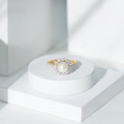 Rosec Jewels-Freshwater Pearl and Moissanite Halo Engagement Ring