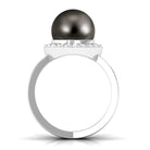 Split Shank Tahitian Pearl Solitaire with Diamond Halo Ring Tahitian pearl - ( AAA ) - Quality - Rosec Jewels