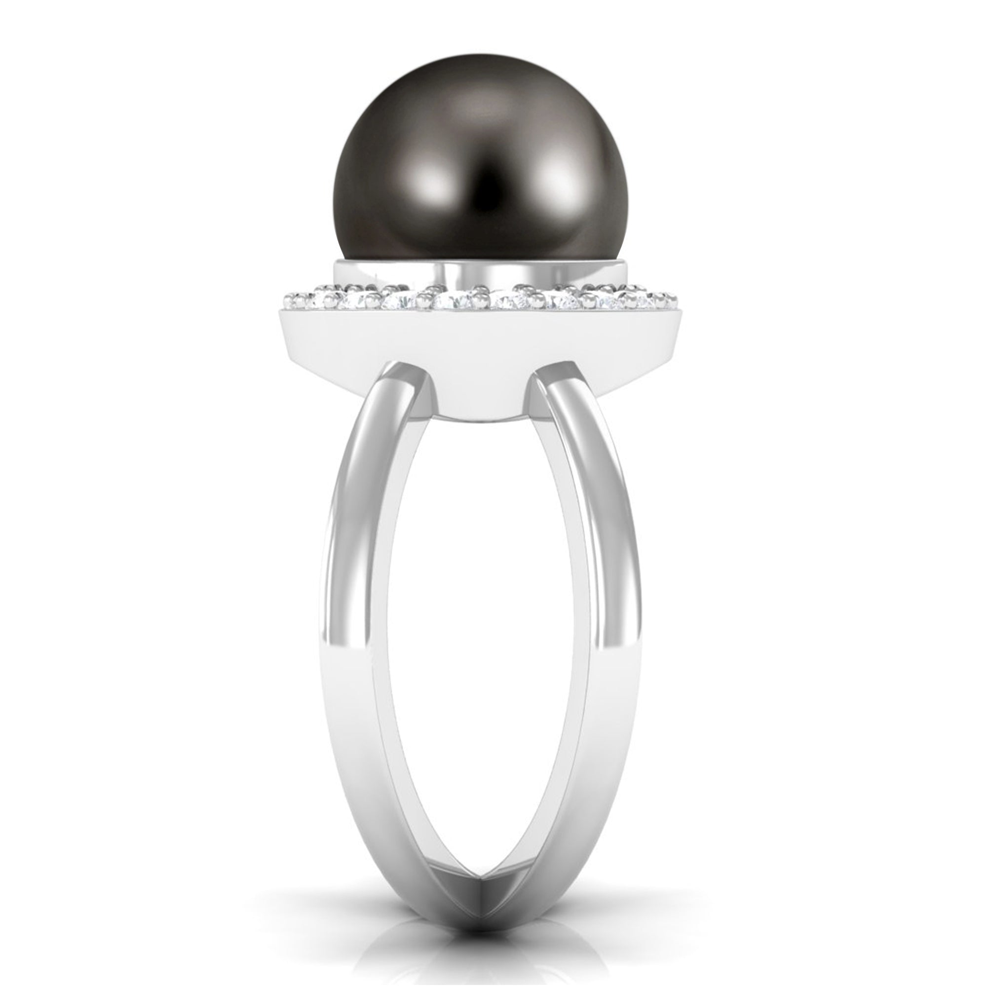 Split Shank Tahitian Pearl Solitaire with Diamond Halo Ring Tahitian pearl - ( AAA ) - Quality - Rosec Jewels