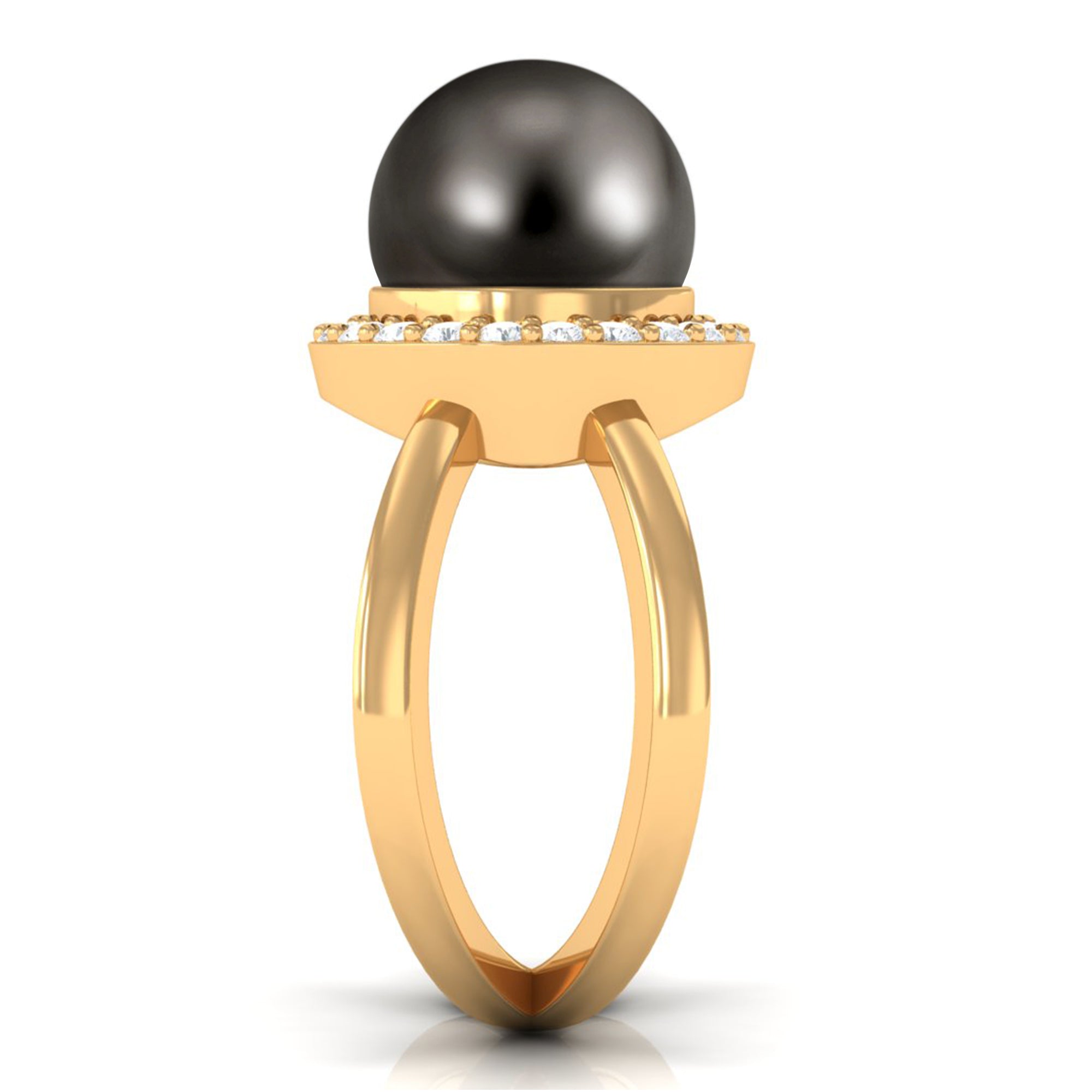 Split Shank Tahitian Pearl Solitaire with Diamond Halo Ring Tahitian pearl - ( AAA ) - Quality - Rosec Jewels