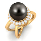 Split Shank Tahitian Pearl Solitaire with Diamond Halo Ring Tahitian pearl - ( AAA ) - Quality - Rosec Jewels