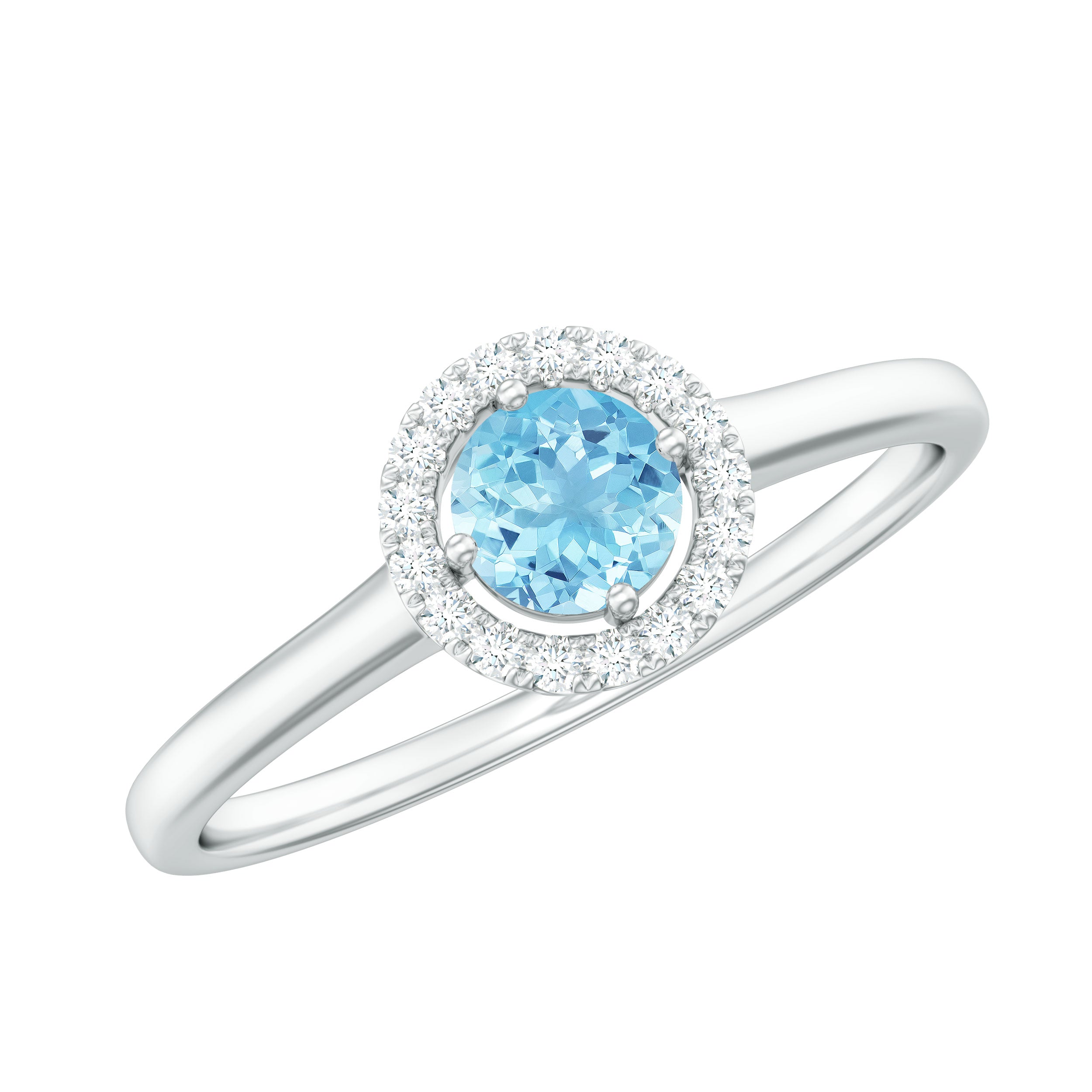 Rosec Jewels-1/4 CT Round Aquamarine and Diamond Halo Ring