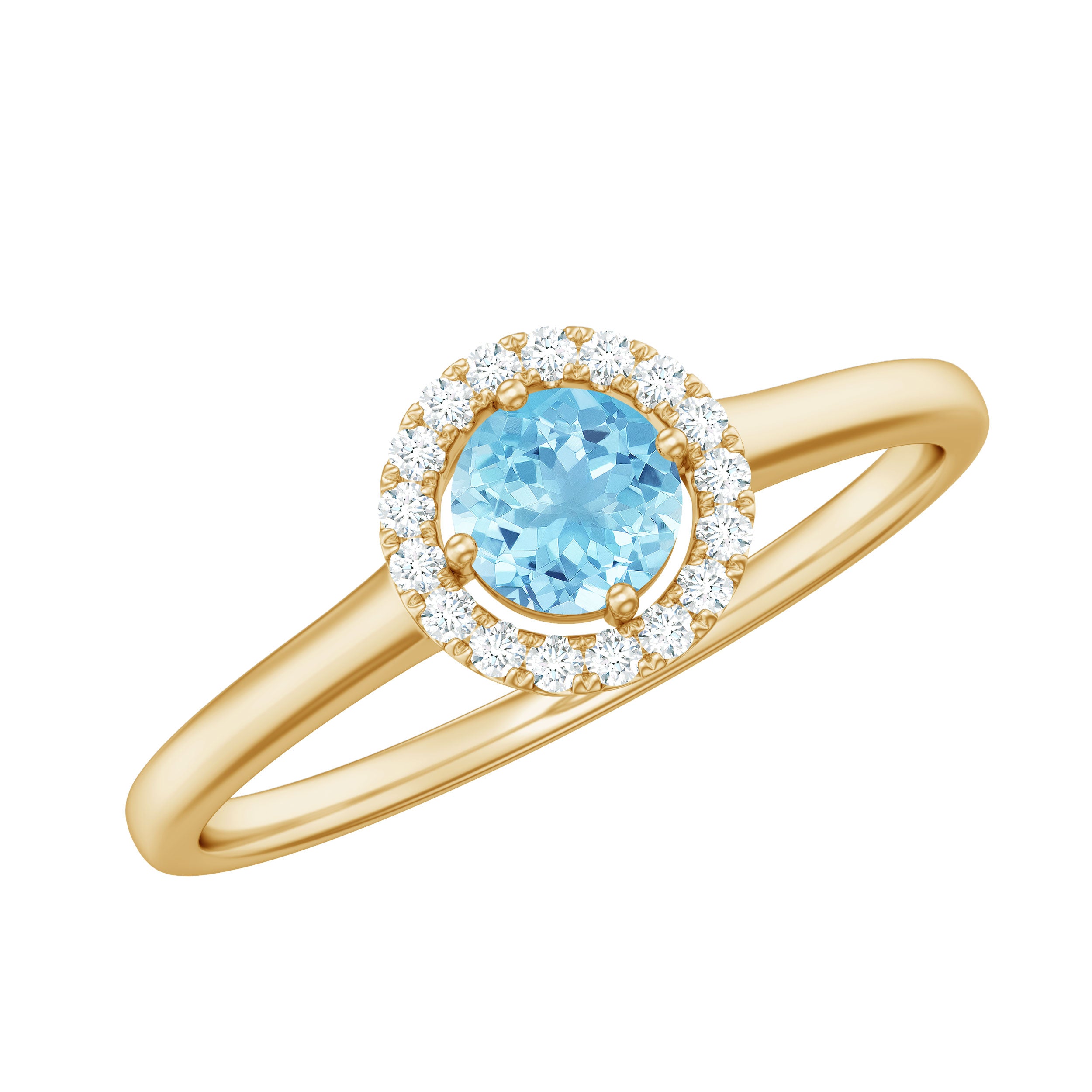 Rosec Jewels-1/4 CT Round Aquamarine and Diamond Halo Ring