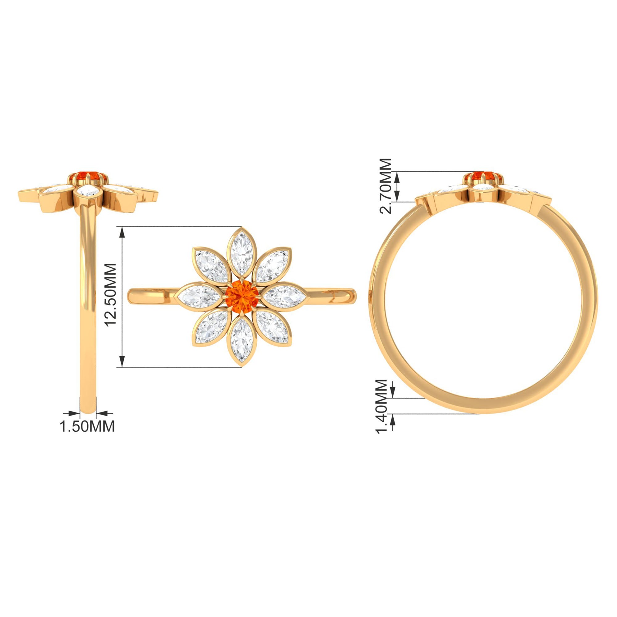 Orange Sapphire and Diamond Cocktail Flower Ring Orange Sapphire - ( AAA ) - Quality - Rosec Jewels