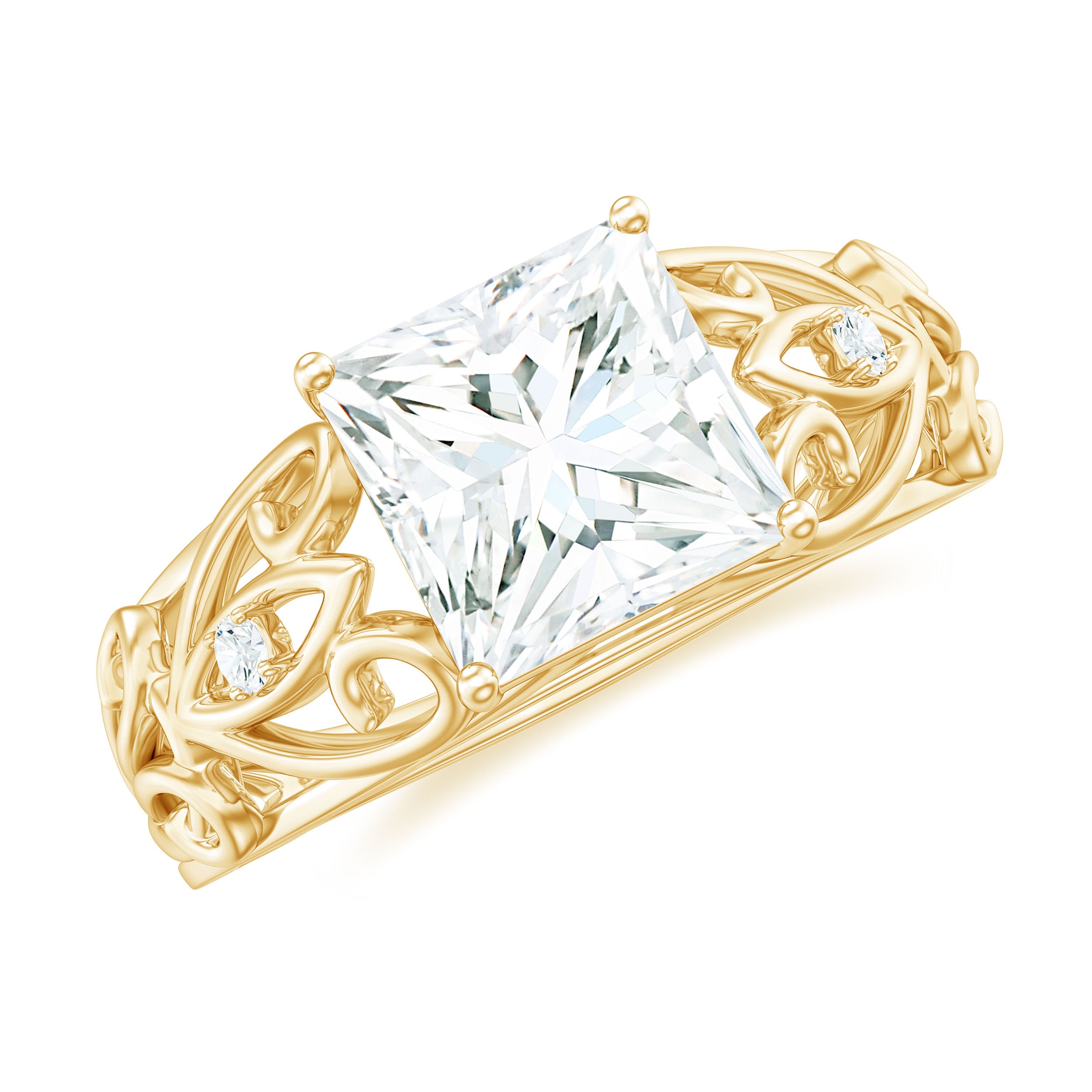 Rosec Jewels-Princess Cut Moissanite Solitaire Antique Style Ring in Gold