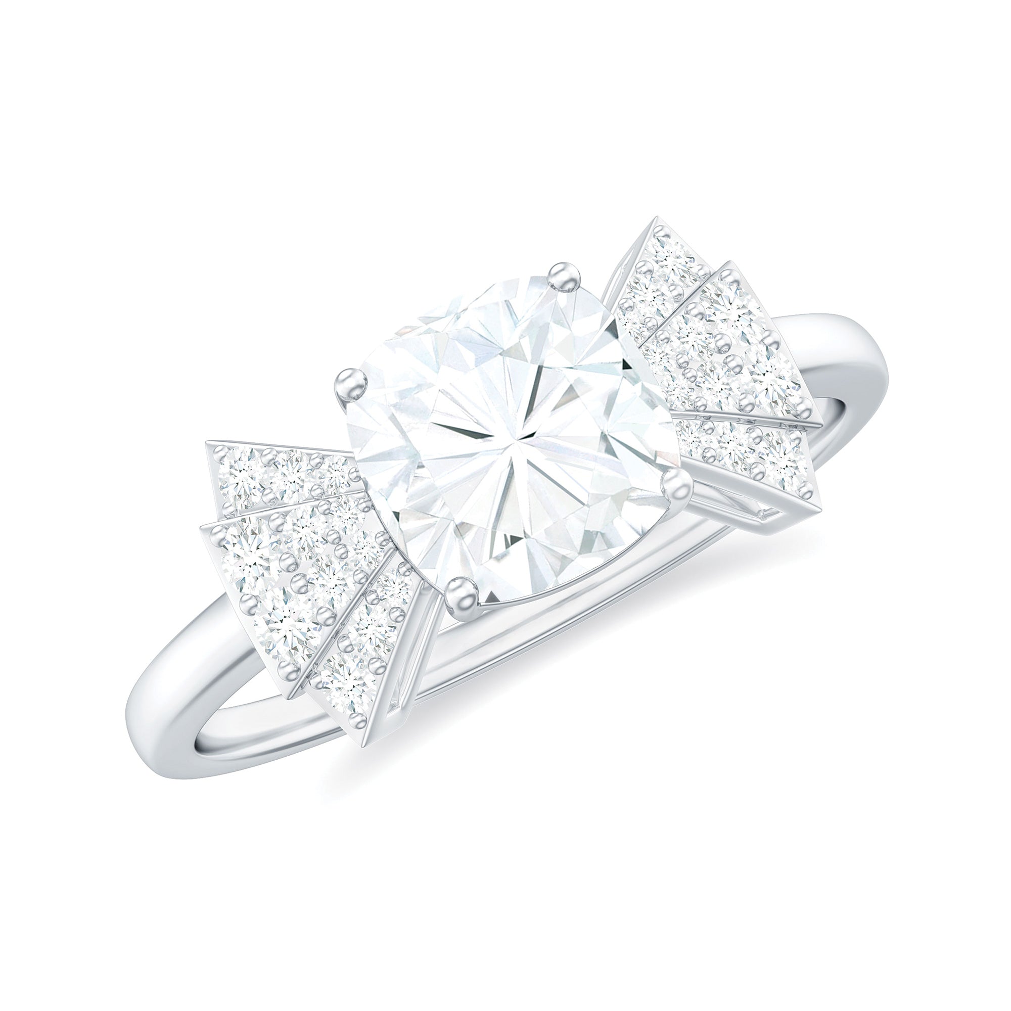 Rosec Jewels-Cushion Cut Moissanite Solitaire Designer Engagement Ring in Gold