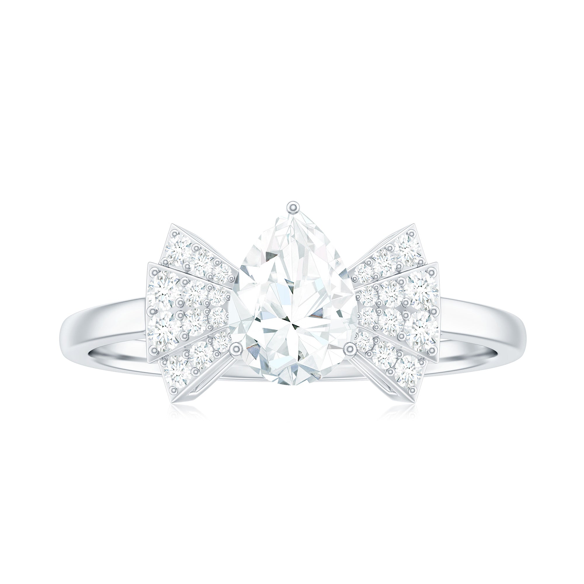 Rosec Jewels-Pear Shaped Moissanite Solitaire Designer Engagement Ring in Gold