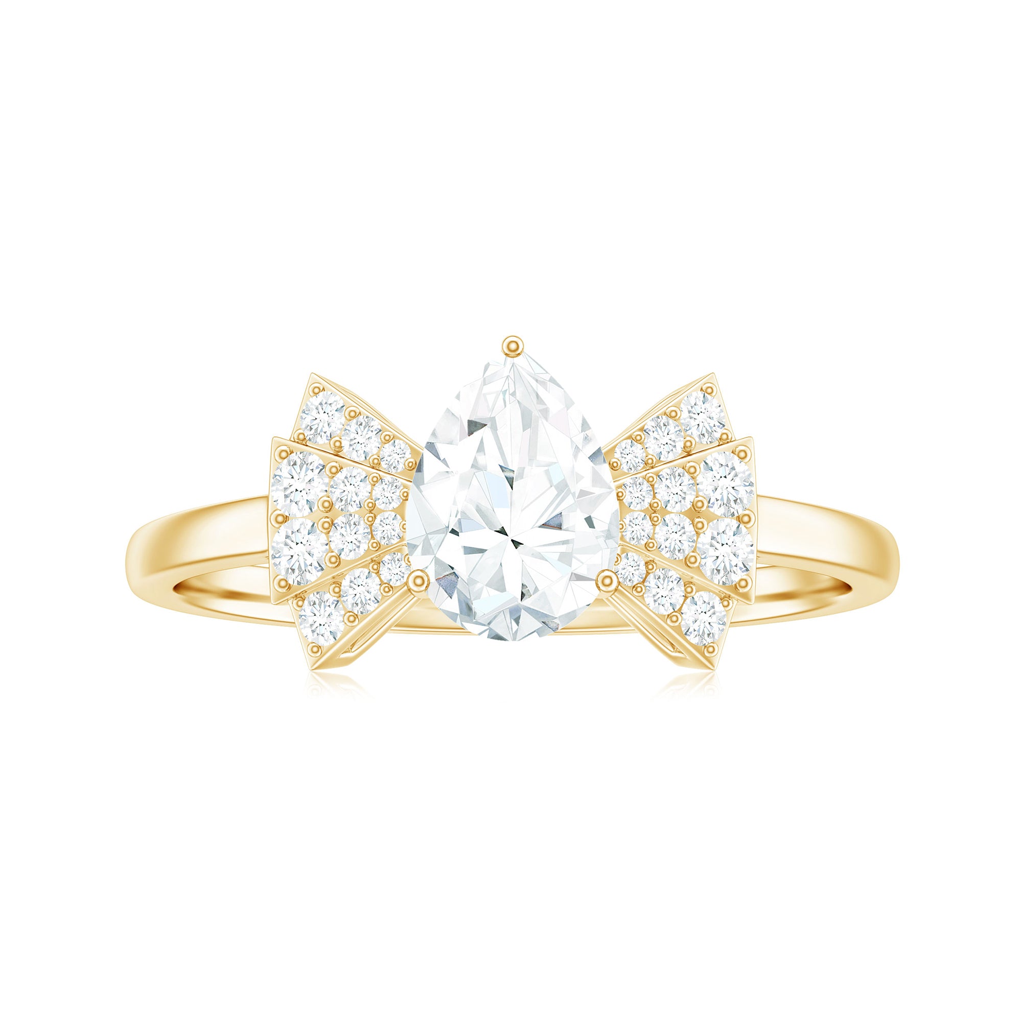 Rosec Jewels-Pear Shaped Moissanite Solitaire Designer Engagement Ring in Gold