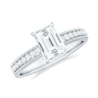 Rosec Jewels-Emerald Cut Moissanite Solitaire Engagement Ring with Gold Beaded