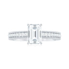 Rosec Jewels-Emerald Cut Moissanite Solitaire Engagement Ring with Gold Beaded