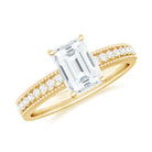 Rosec Jewels-Emerald Cut Moissanite Solitaire Engagement Ring with Gold Beaded