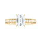 Rosec Jewels-Emerald Cut Moissanite Solitaire Engagement Ring with Gold Beaded