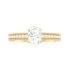 Rosec Jewels-Oval Cut Moissanite Solitaire Engagement Ring with Gold Beaded