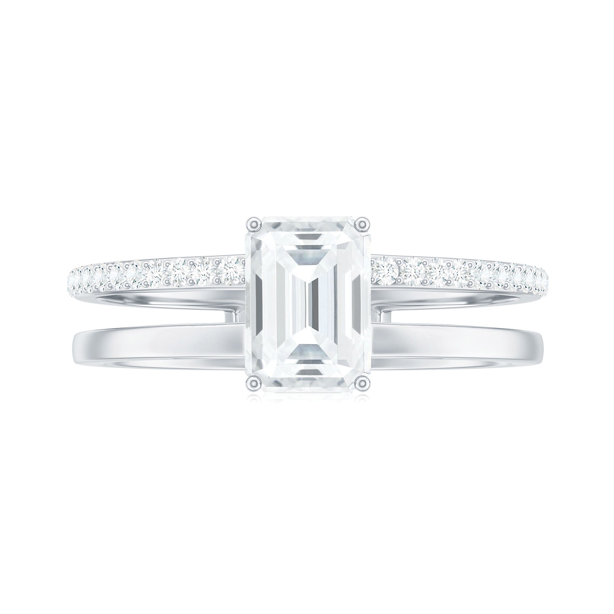 Rosec Jewels-Emerald Cut Solitaire Moissanite Double Band Engagement Ring