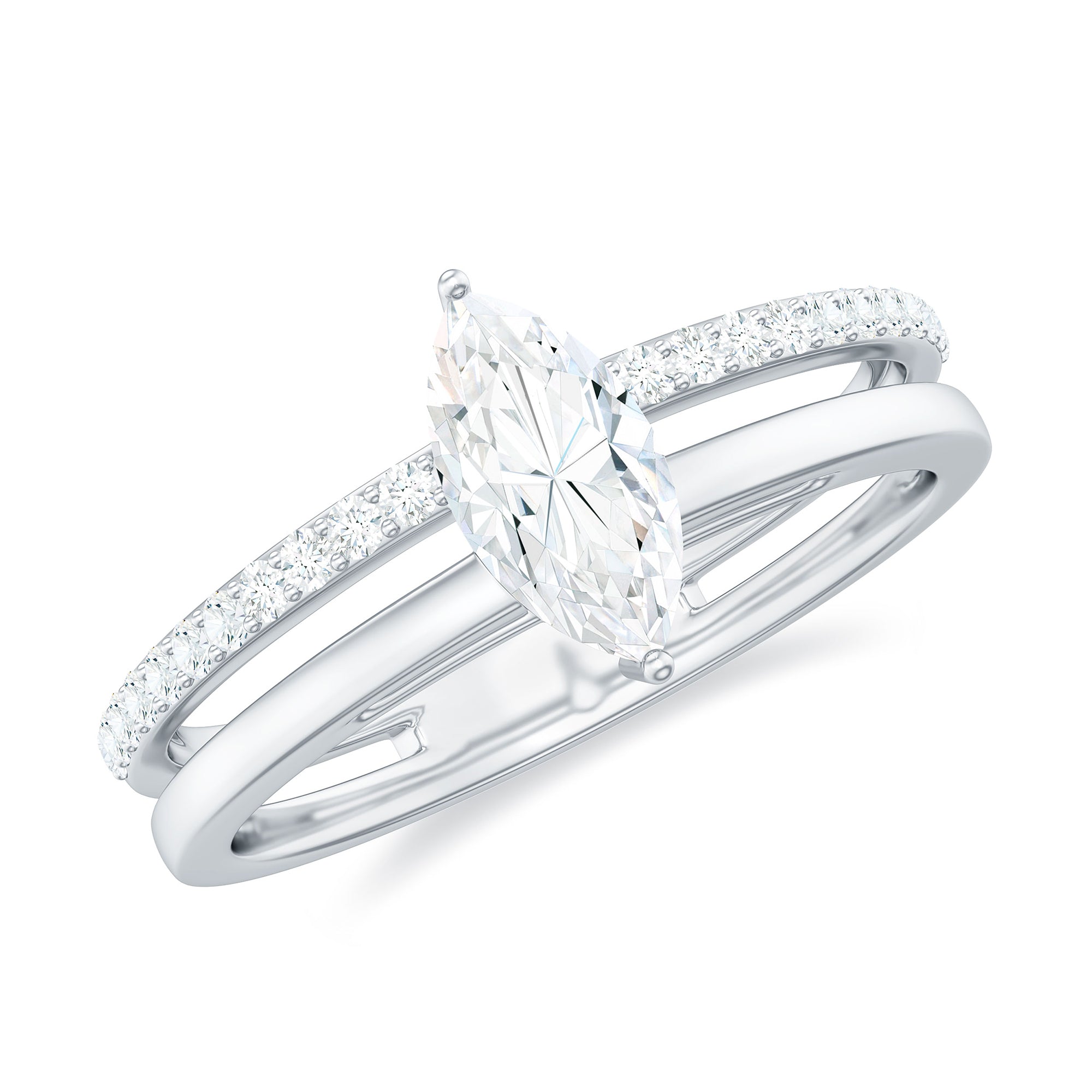 Rosec Jewels-Certified Marquise Cut Moissanite Solitaire Double Band Ring