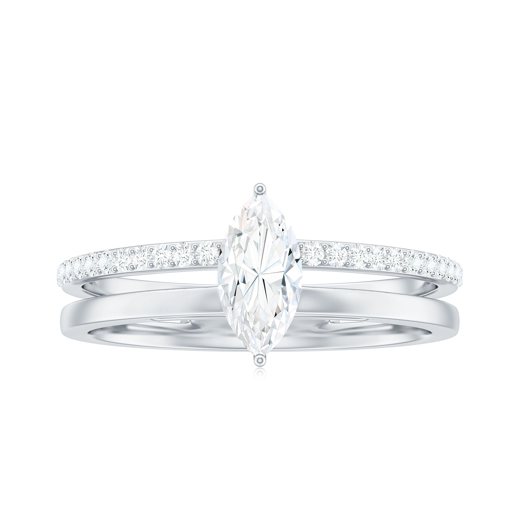 Rosec Jewels-Certified Marquise Cut Moissanite Solitaire Double Band Ring