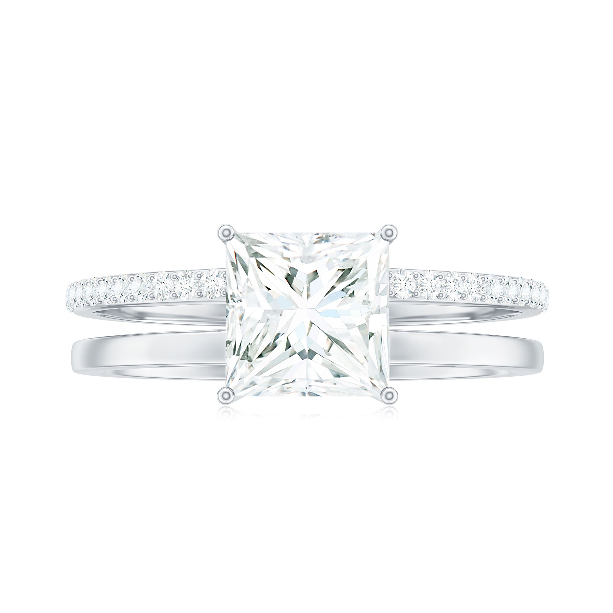 Rosec Jewels-Princess Cut Solitaire Moissanite Double Band Engagement Ring