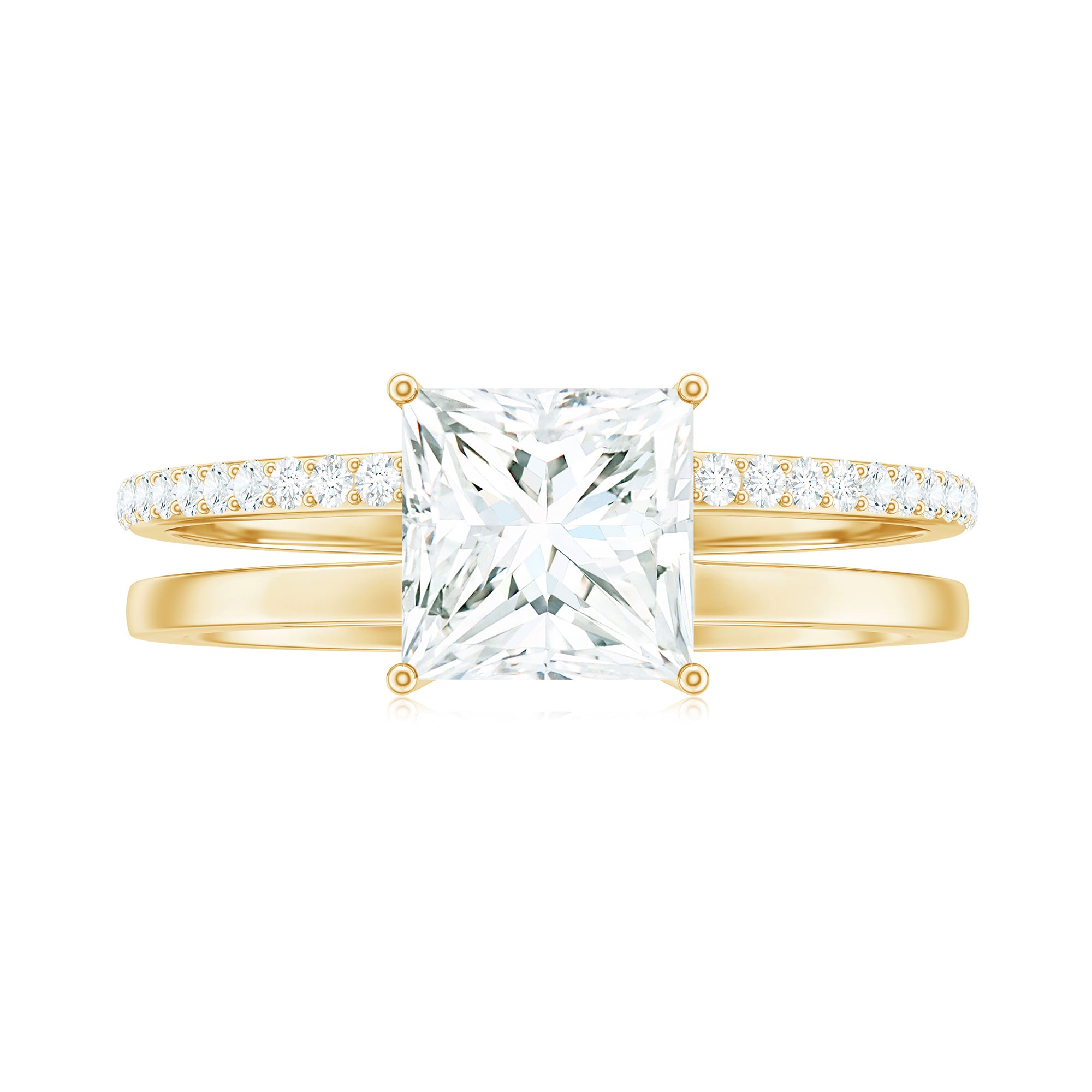 Rosec Jewels-Princess Cut Solitaire Moissanite Double Band Engagement Ring