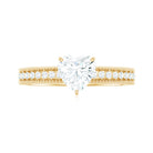Rosec Jewels-Heart Shape Moissanite Solitaire Engagement Ring with Gold Beaded