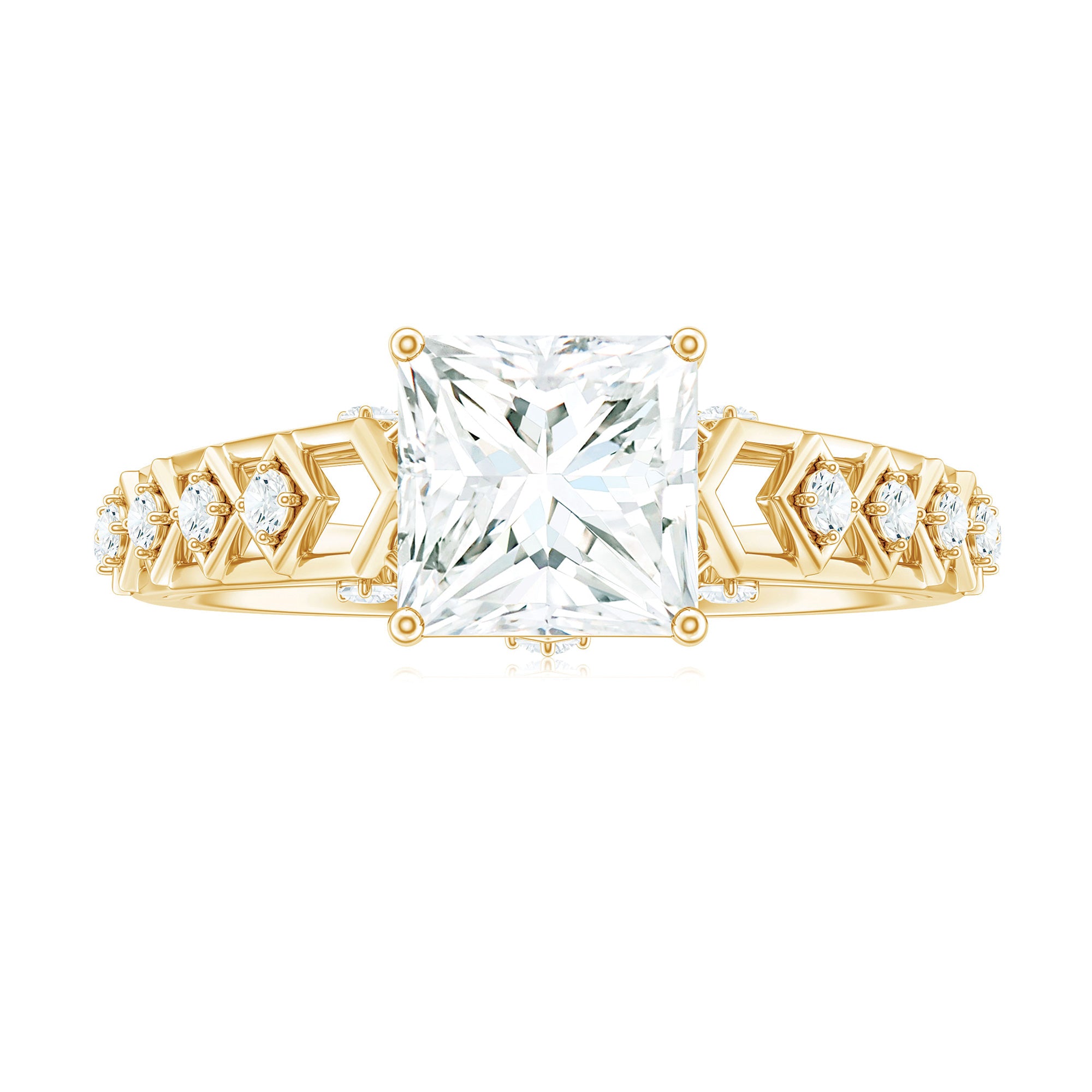 Rosec Jewels-Princess Cut Certified Moissanite Gold Solitaire Engagement Ring