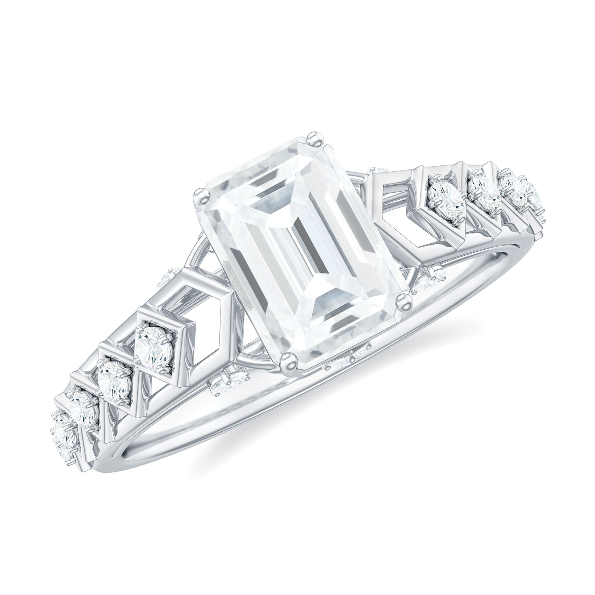 Rosec Jewels-Emerald Cut Certified Moissanite Gold Solitaire Engagement Ring