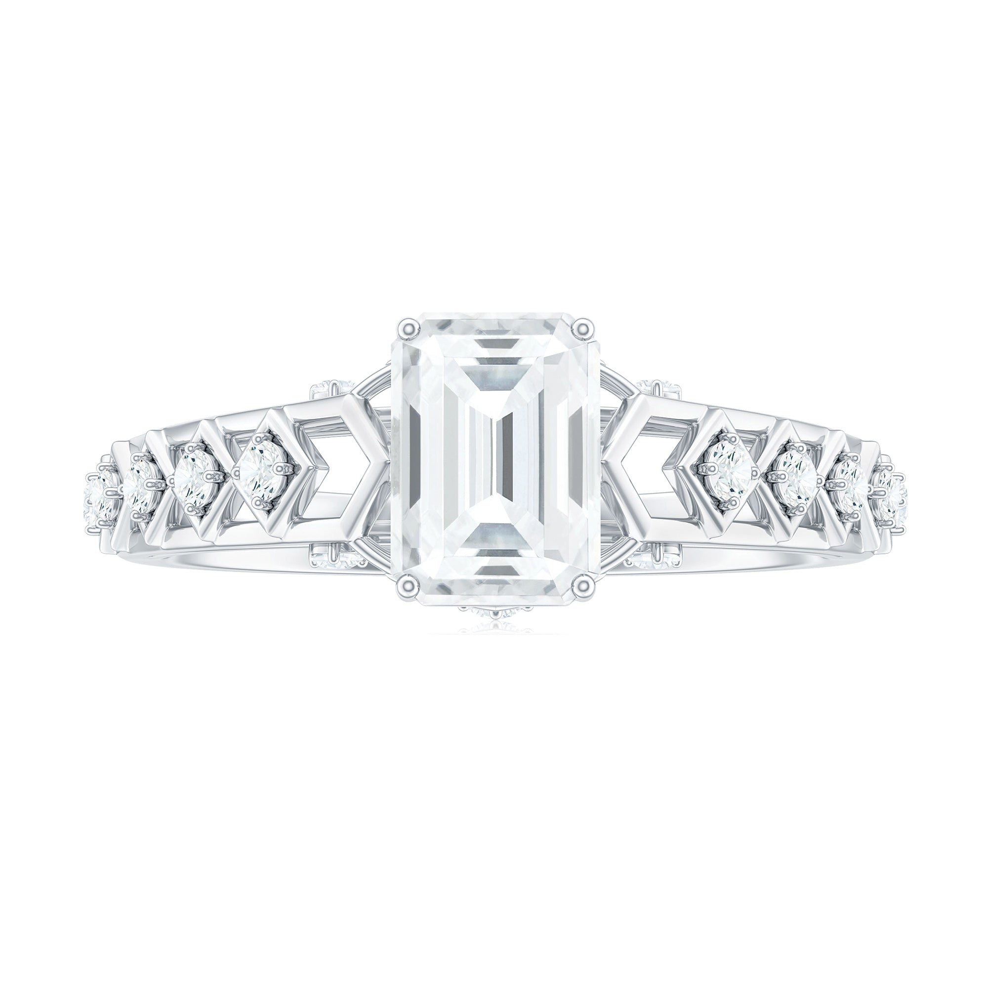 Rosec Jewels-Emerald Cut Certified Moissanite Gold Solitaire Engagement Ring