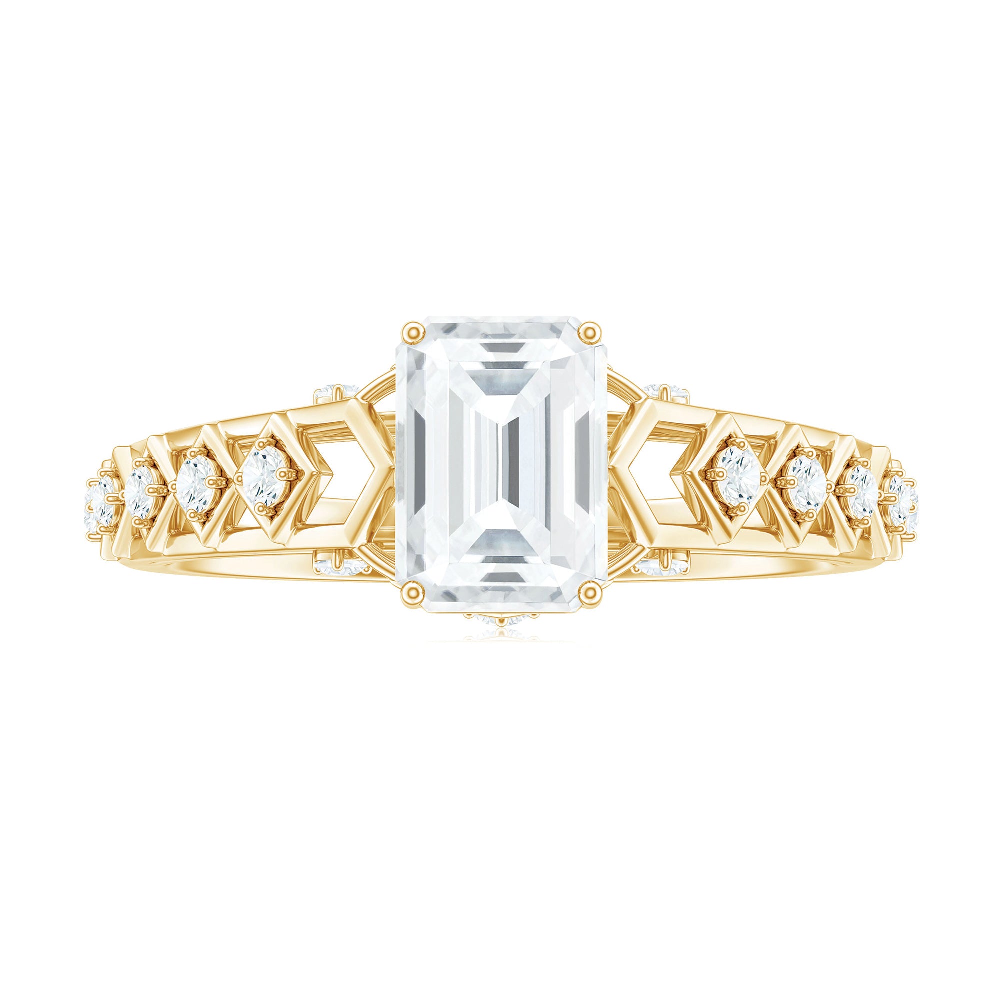 Rosec Jewels-Emerald Cut Certified Moissanite Gold Solitaire Engagement Ring