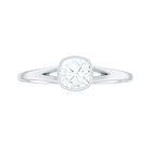 Rosec Jewels-Bezel Set Cushion Cut Moissanite Solitaire Promise Ring in Spilt Shank