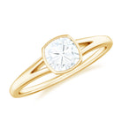 Rosec Jewels-Bezel Set Cushion Cut Moissanite Solitaire Promise Ring in Spilt Shank