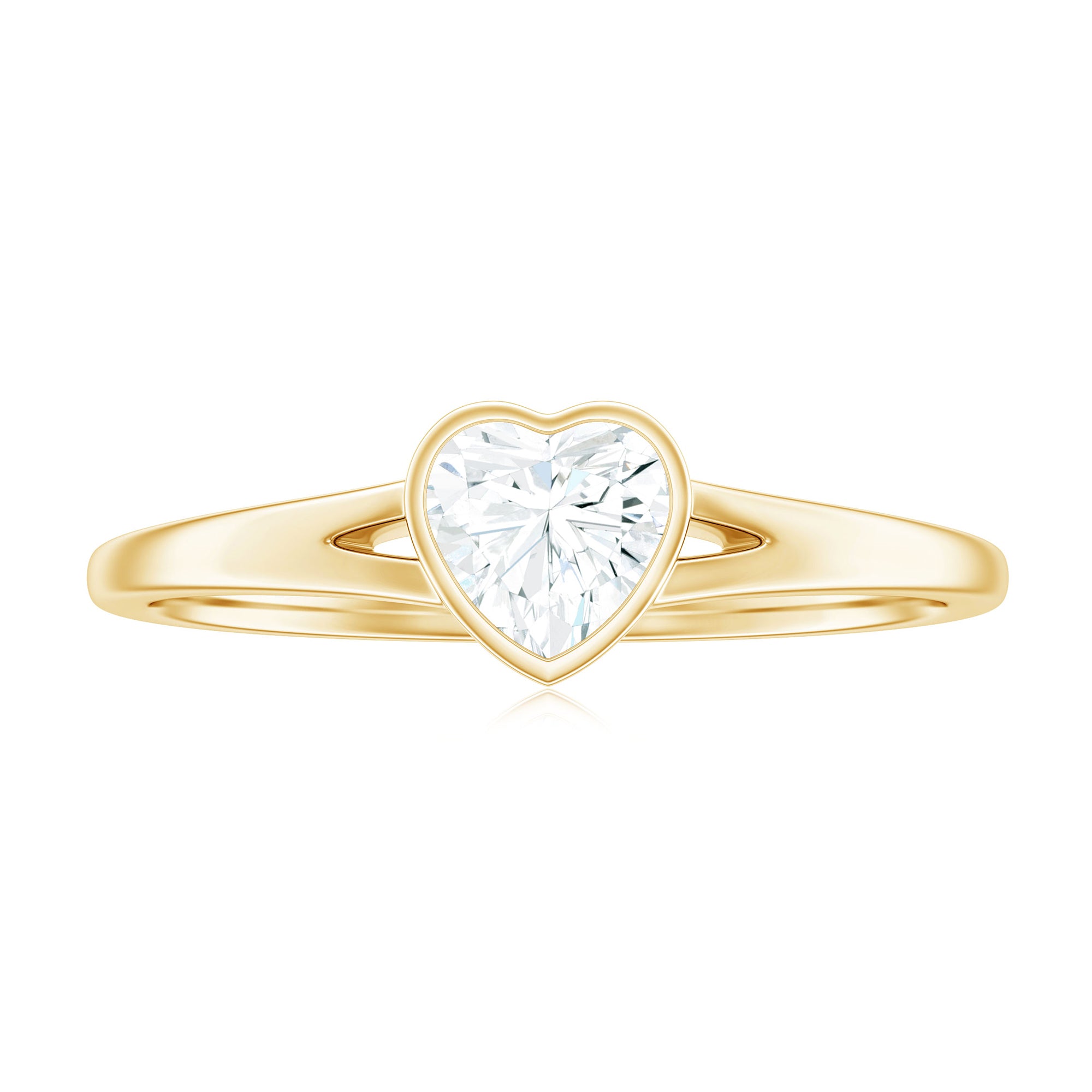 Rosec Jewels-Bezel Set Heart Shape Moissanite Solitaire Promise Ring in Spilt Shank