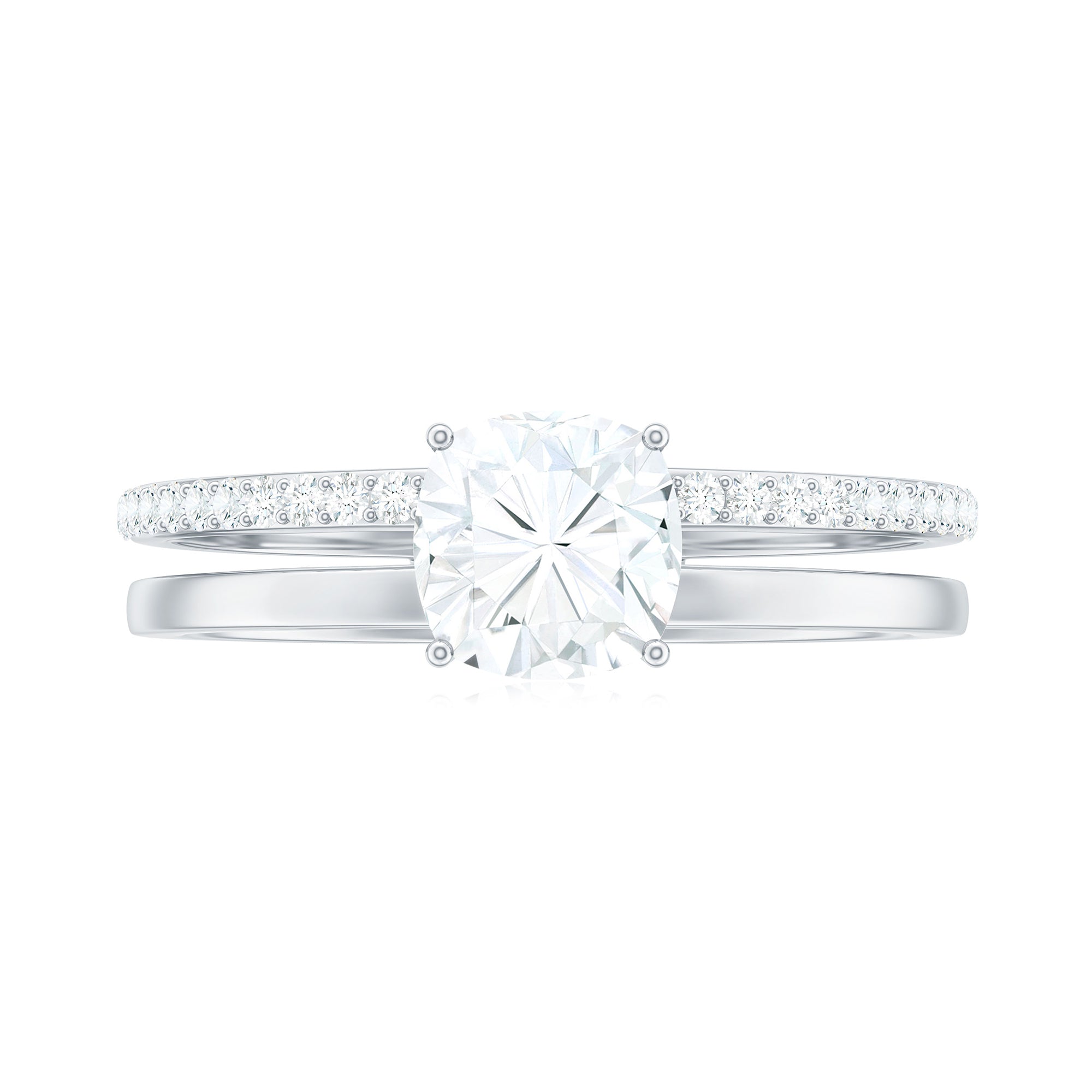 Rosec Jewels-Cushion Cut Solitaire Moissanite Double Band Engagement Ring