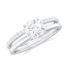 Rosec Jewels-Round Cut Solitaire Moissanite Engagement Double Band Ring