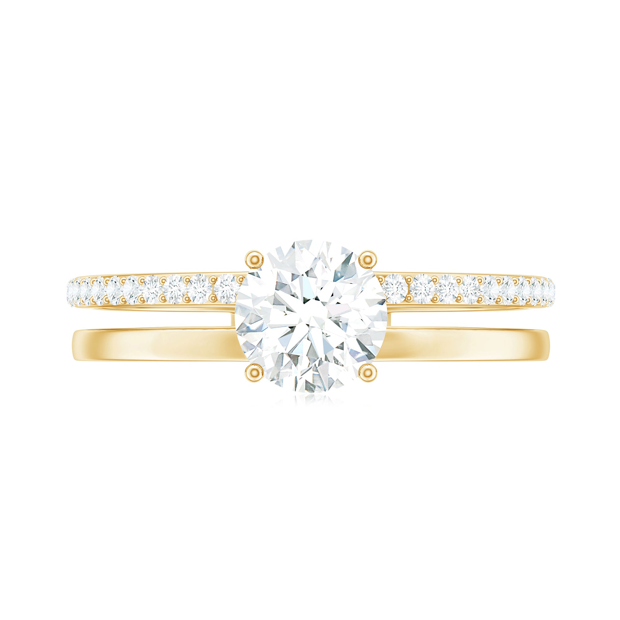 Rosec Jewels-Round Cut Solitaire Moissanite Engagement Double Band Ring