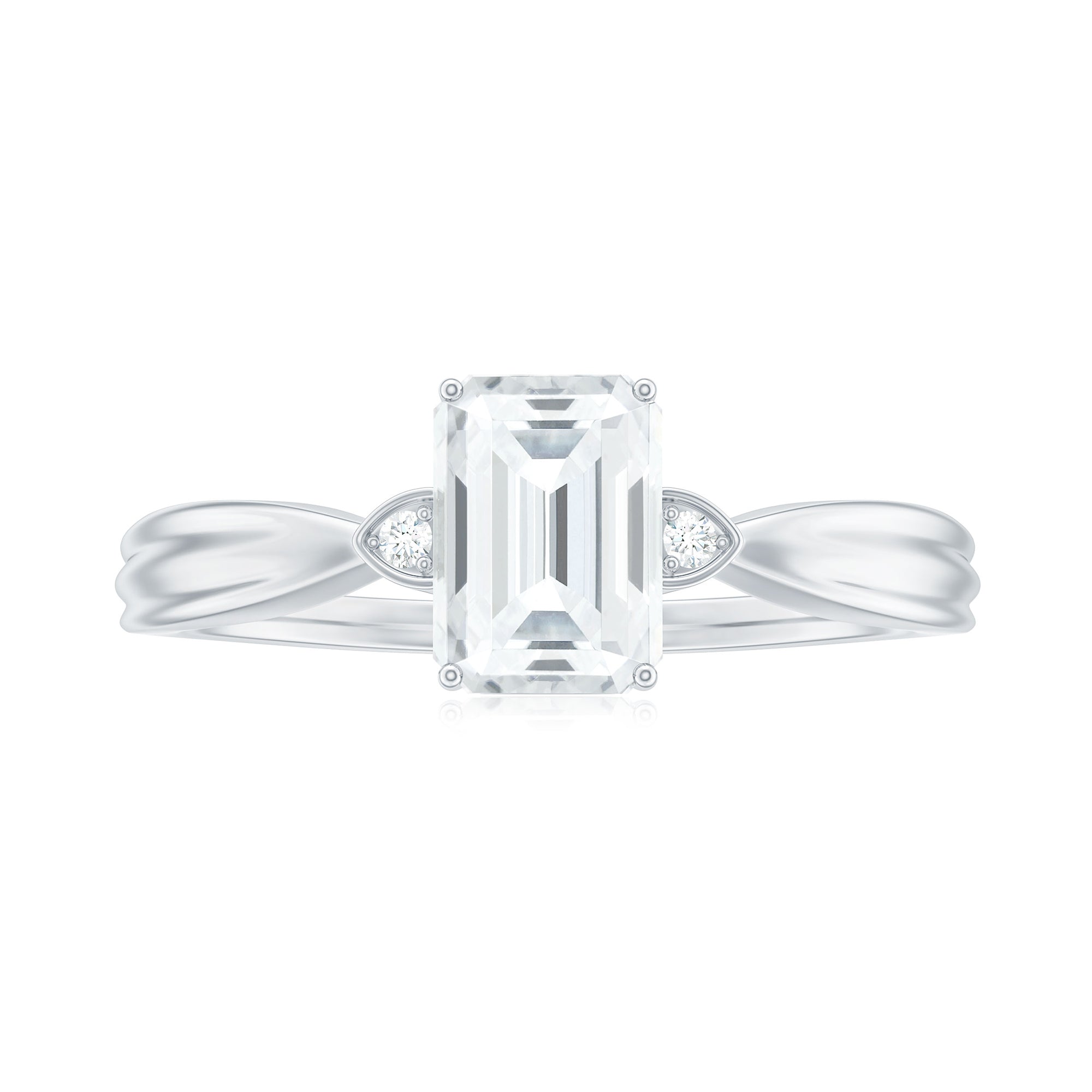 Rosec Jewels-Emerald Cut Moissanite Simple Solitaire Engagement Ring for Girlfriend