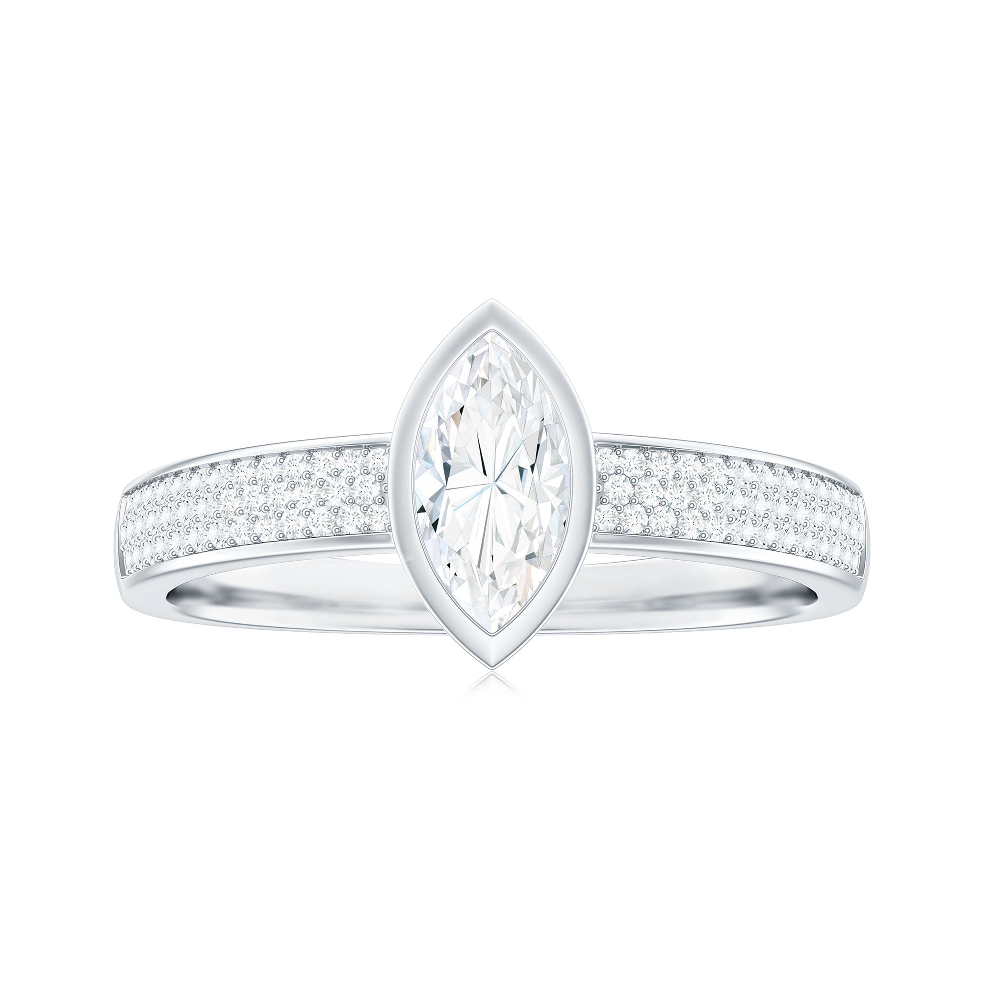 Rosec Jewels-Marquise Cut Moissanite Solitaire Engagement Ring in Bezel Setting