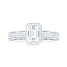 Rosec Jewels-Emerald Cut Moissanite Solitaire Engagement Ring in Bezel Setting