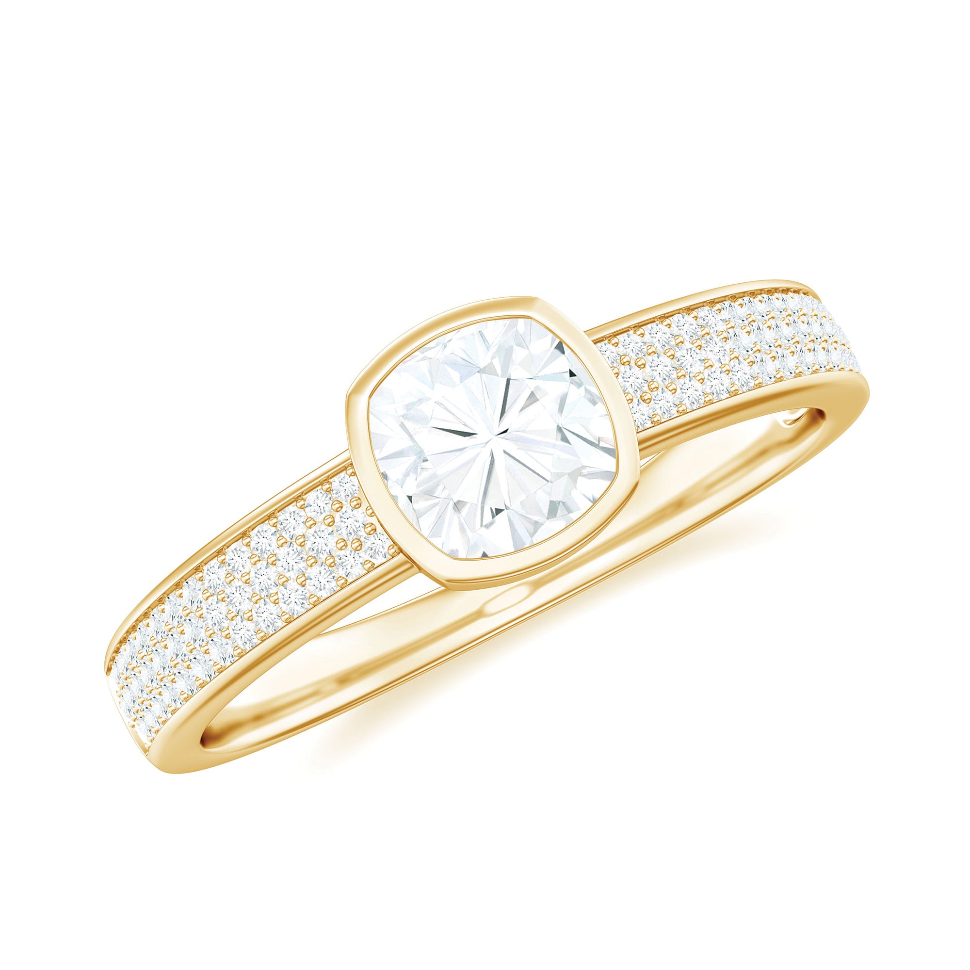 Rosec Jewels-Cushion Cut Moissanite Solitaire Engagement Ring in Bezel Setting