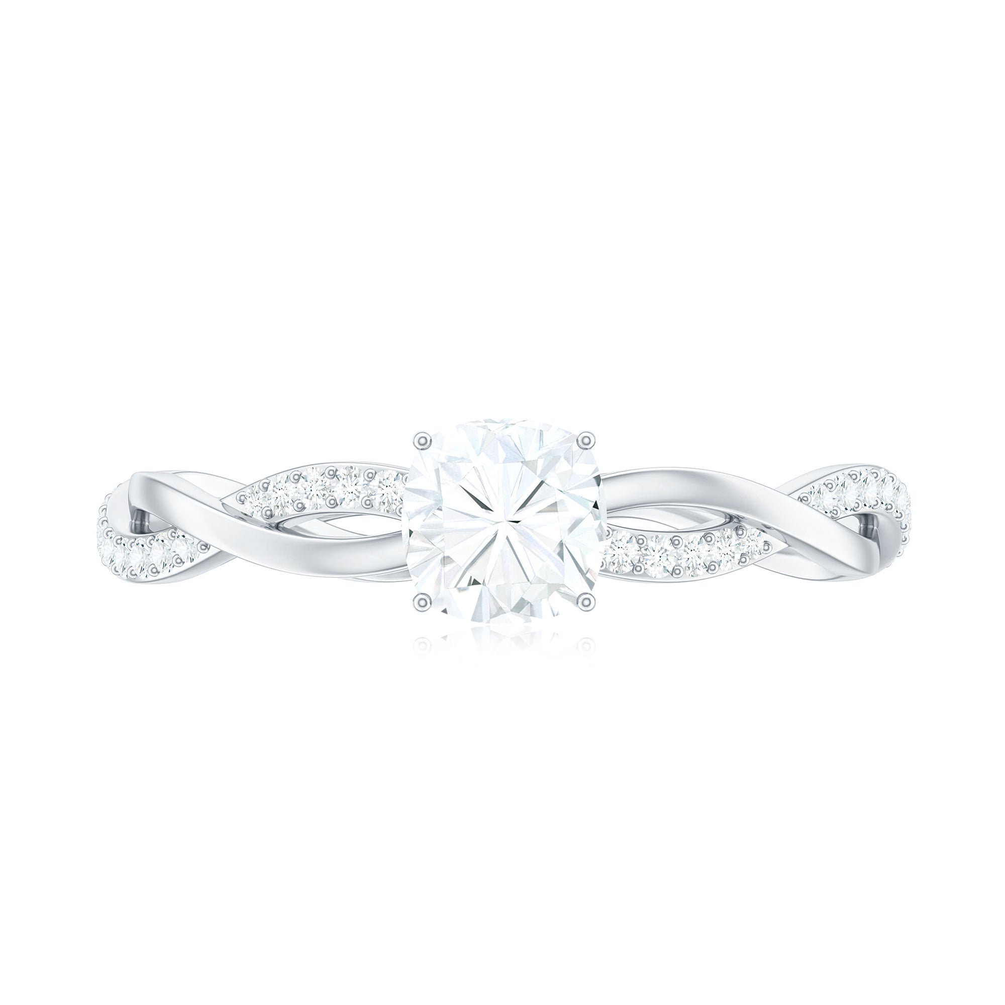 Rosec Jewels-Cushion Cut Moissanite Solitaire Braided Promise Ring