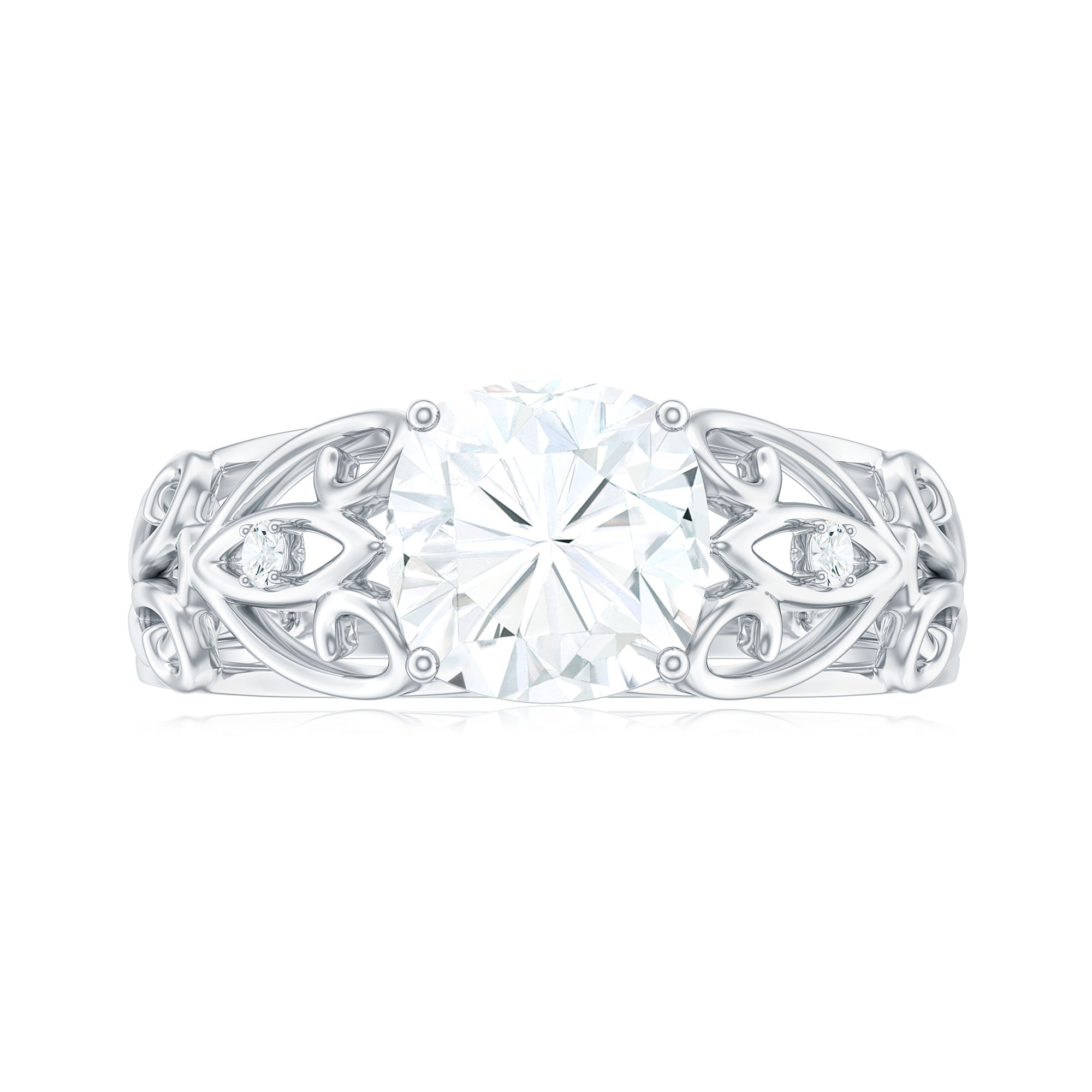 Rosec Jewels-Cushion Cut Moissanite Solitaire Antique Style Ring in Gold