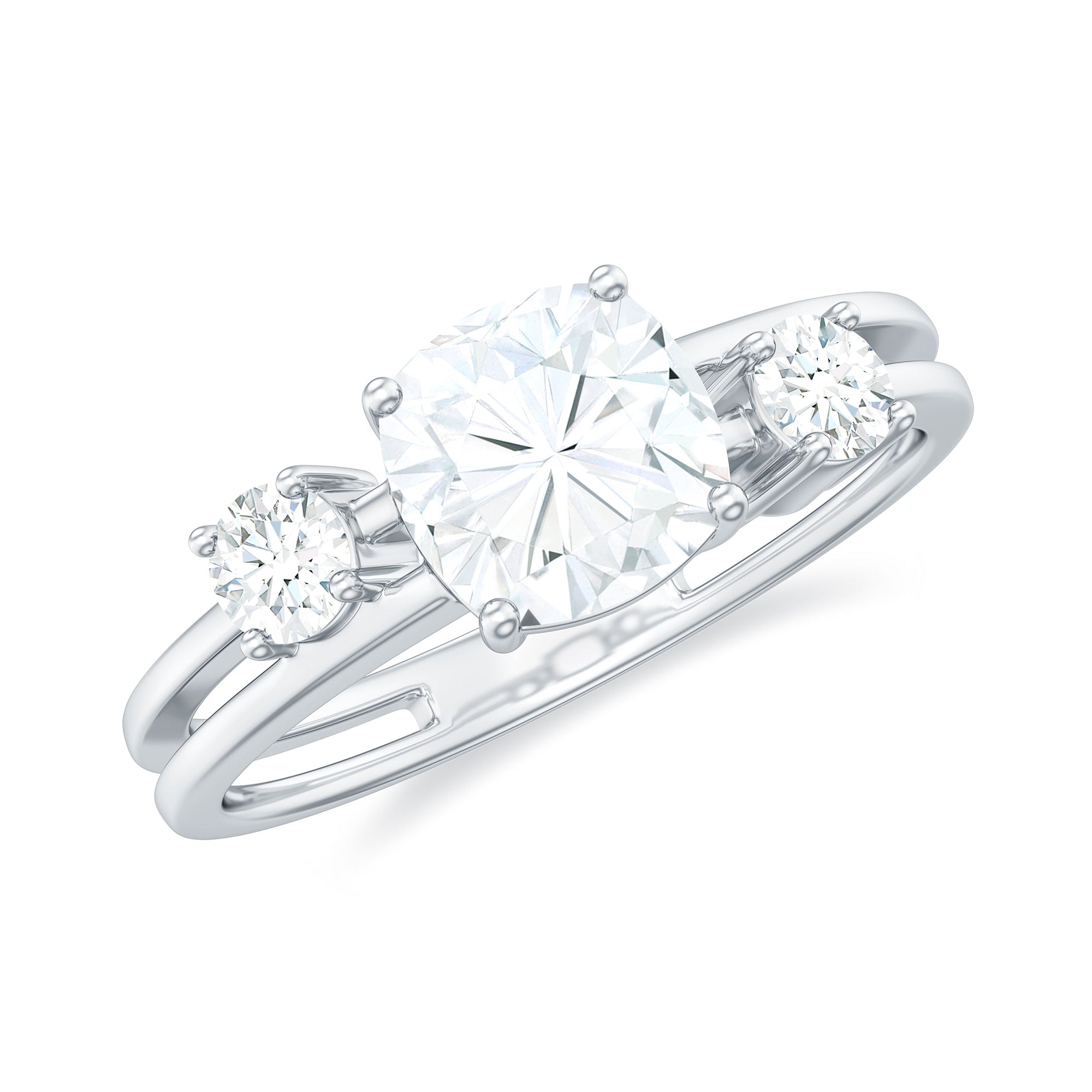 Rosec Jewels-Cushion Cut Moissanite Double Band Promise Ring in Gold