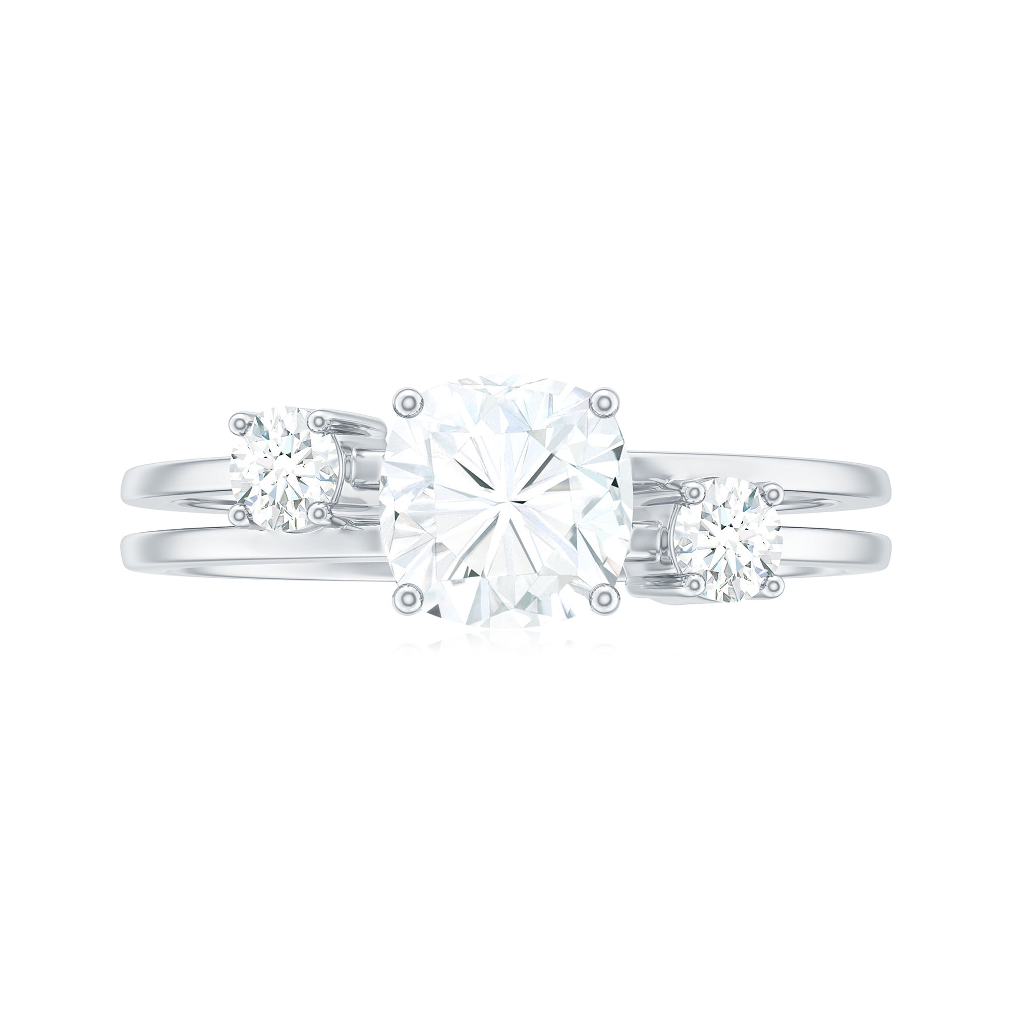 Rosec Jewels-Cushion Cut Moissanite Double Band Promise Ring in Gold