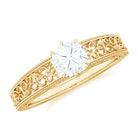 Rosec Jewels-Cushion Cut Solitaire Moissanite Filigree Gold Engagement Ring