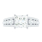 Rosec Jewels-Princess Cut Moissanite Gold Solitaire Engagement Ring with Side Stones