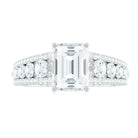 Rosec Jewels-Emerald Cut Moissanite Solitaire Engagement Ring with Side Stones