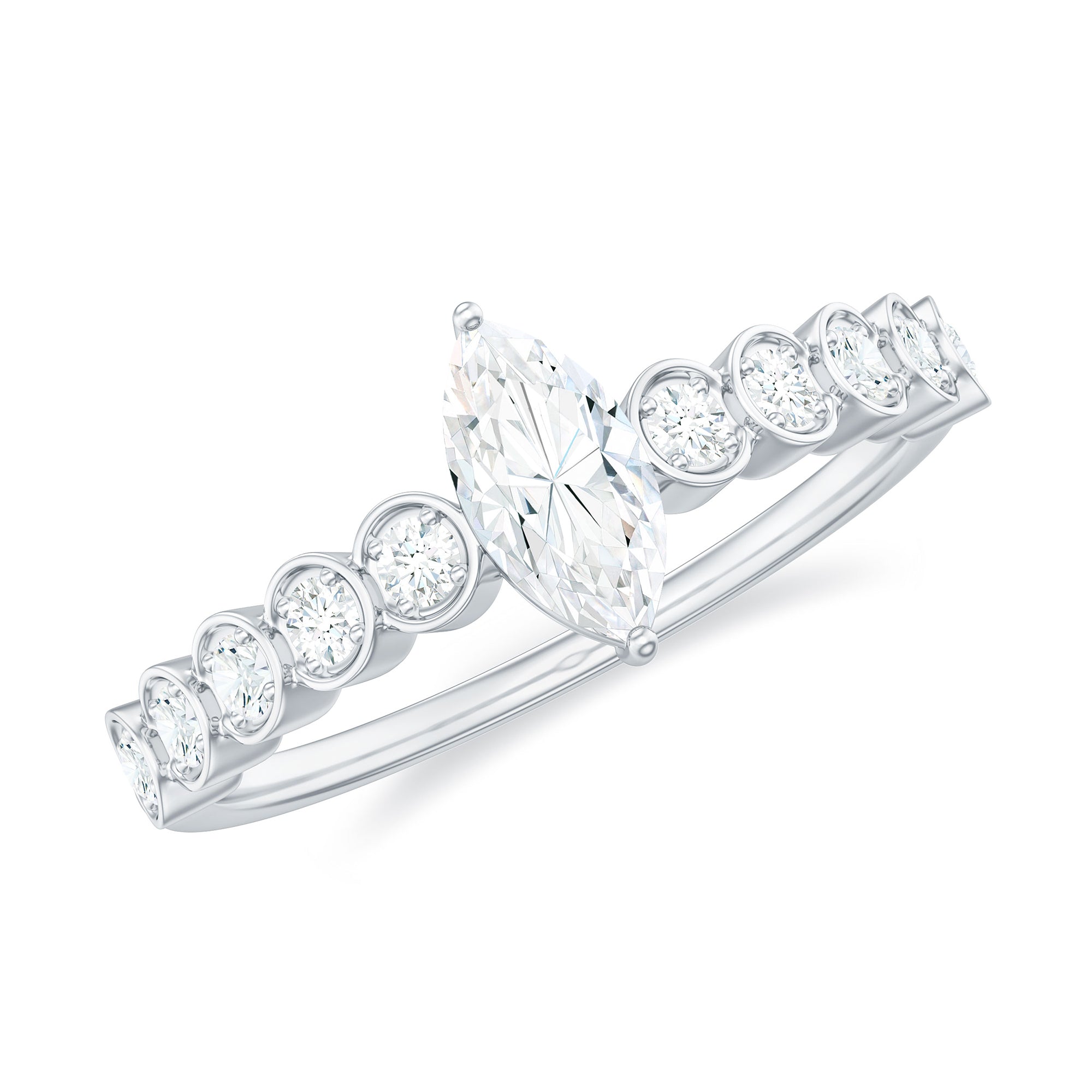 Rosec Jewels-Marquise Cut Moissanite Solitaire Ring with Side Stones